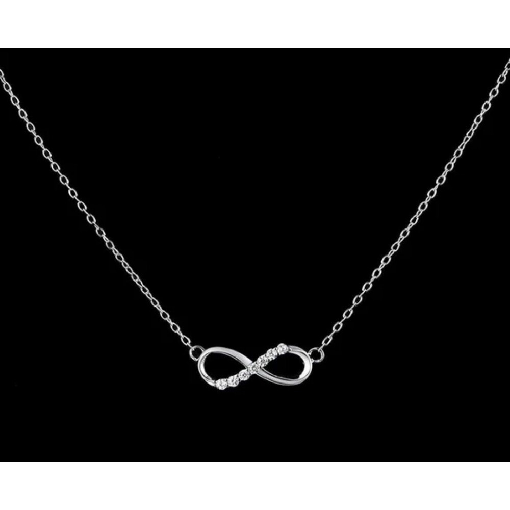 Sterling Silver Infinity Necklace Simulated Diamonds New